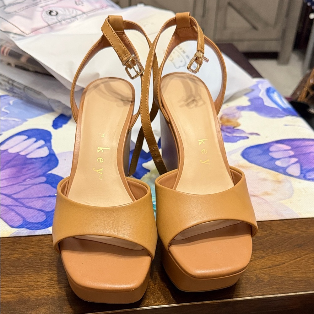 Copper Key Tan Heeled Sandals